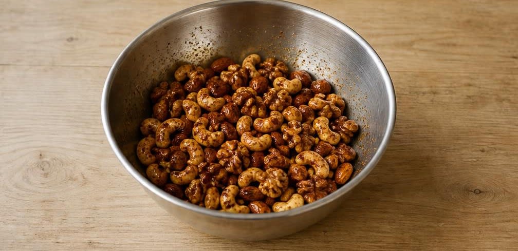 Türkisch gewürzter Nussmix mit Honig und Sumach – Zubereitung Schritt für Schritt – Nüsse vermengen