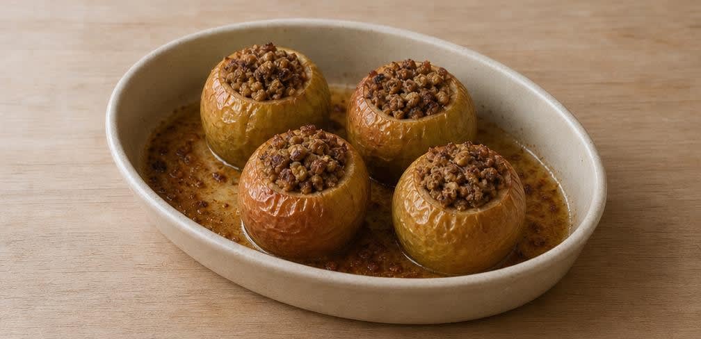 Gebackener Apfel mit knuspriger Mandel-Butter-Füllung – Zubereitung Schritt für Schritt – Anrichten