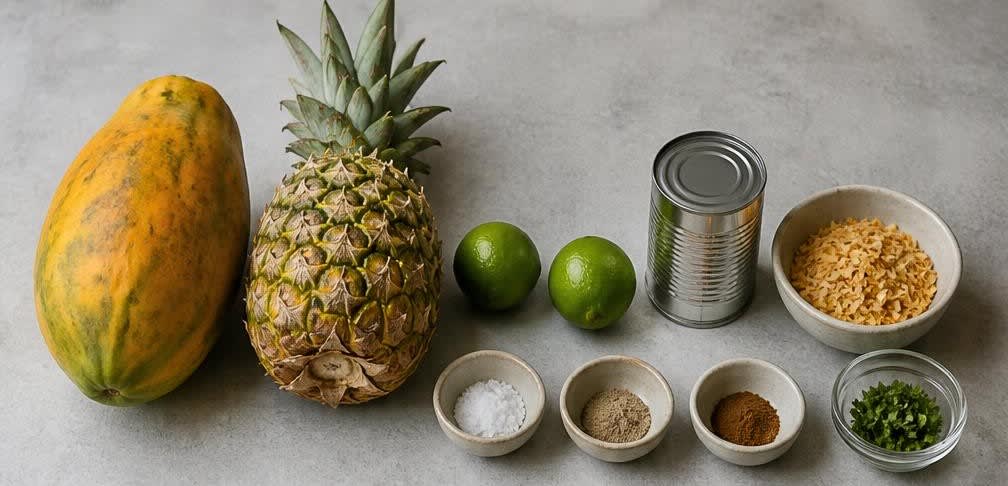 Brasilianischer Papaya-Ananas-Salat mit Kokos und Limette – Zutaten