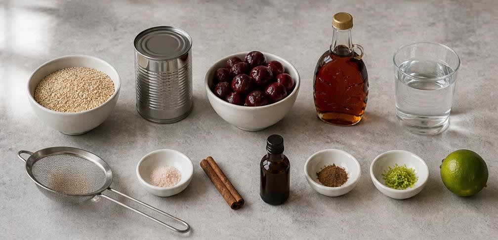 Süßer Amaranth-Pudding mit Kirschen – Zutaten bereitstellen