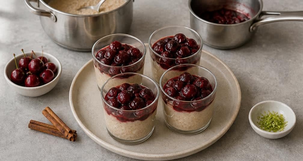 Süßer Amaranth-Pudding mit Kirschen – Zubereitung Schritt für Schritt – Anrichten