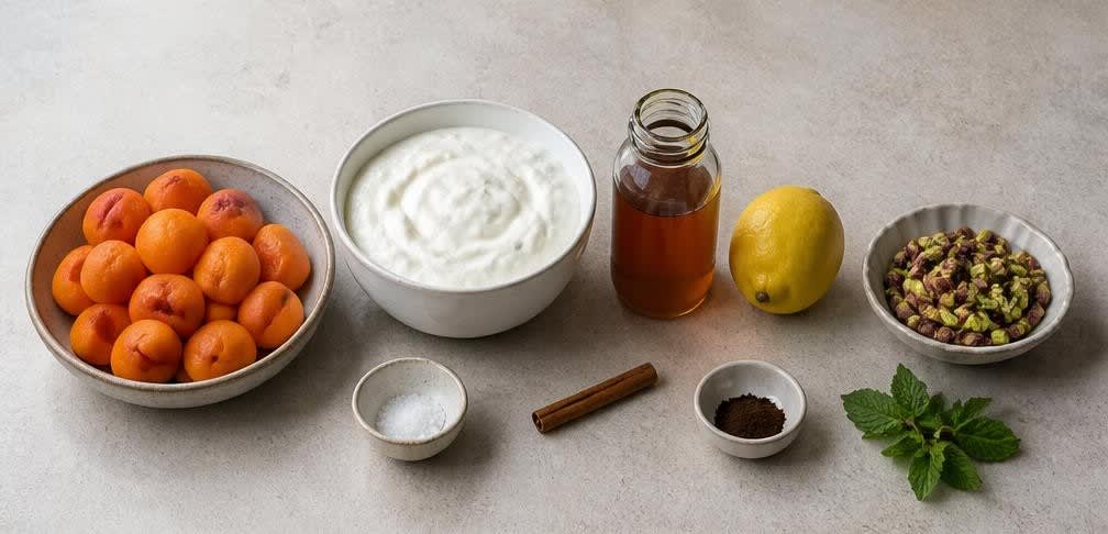 Warmes Aprikosen-Kompott auf kühlem griechischem Joghurt – Zutaten