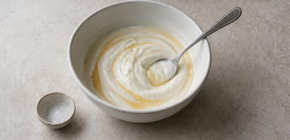 Warmes Aprikosen-Kompott auf kühlem griechischem Joghurt – Zubereitung Schritt für Schritt – Joghurt-Creme herstellen