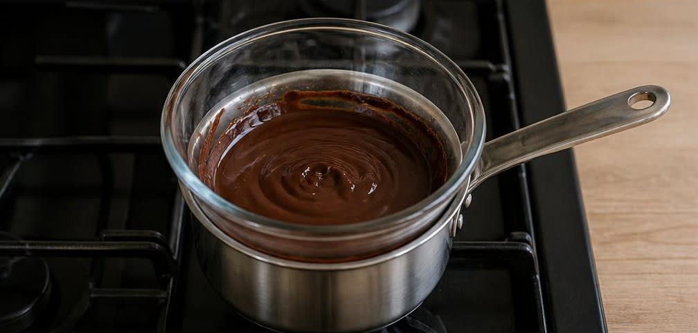 Hauchdünne Bananen-Crêpes mit dunkler Schokolade – Zubereitung Schritt für Schritt – Schokolade schmelzen