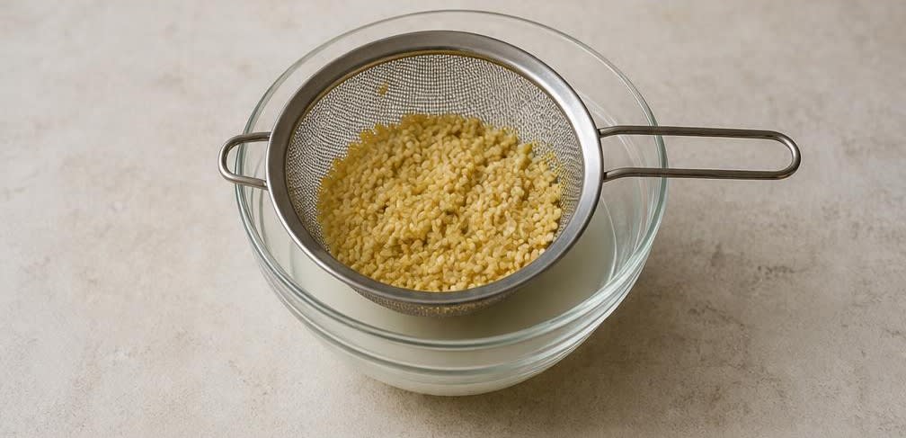 Cremiger Hirse-Pudding mit Himbeer-Kompott – Zubereitung Schritt für Schritt – Hirse abspülen