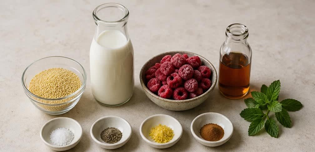 Cremiger Hirse-Pudding mit Himbeer-Kompott – Zutaten bereitstellen