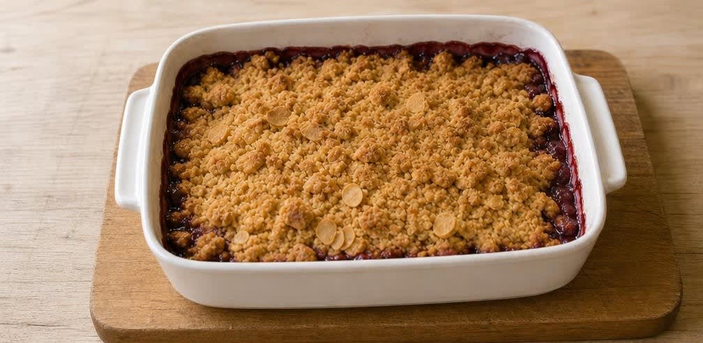 Pflaumen-Crumble mit Mandeln – Zubereitung Schritt für Schritt – Crumble ruhen lassen