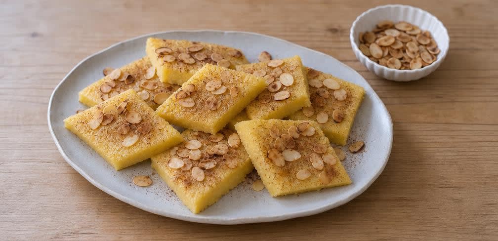 Süße Schnitte von der Mandel-Polenta – Zubereitung Schritt für Schritt – Anrichten
