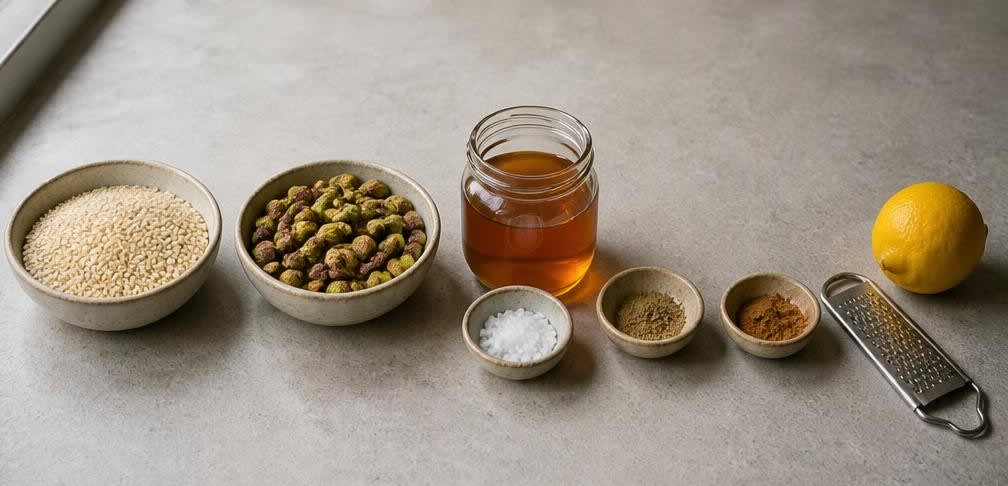 Pistazien-Halva mit Sesam und flüssigem Honig – Zutaten