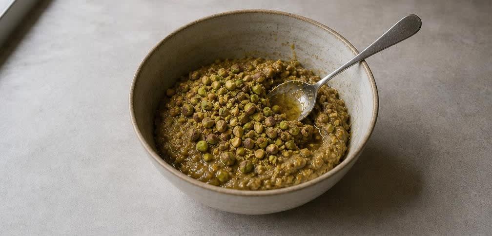 Pistazien-Halva mit Sesam und flüssigem Honig – Zubereitung Schritt für Schritt – Halva-Masse herstellen