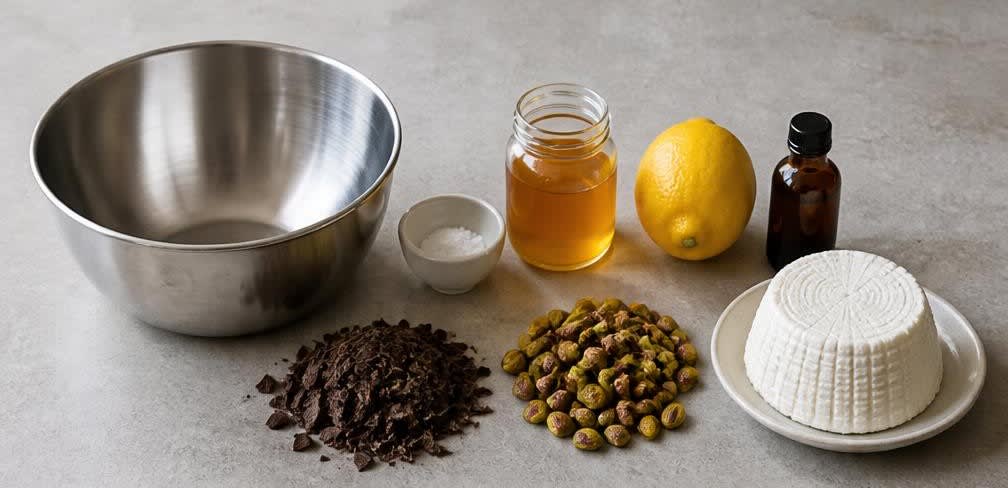 Samtige Ricotta-Creme mit dunkler Schokolade und Pistazien – Zutaten
