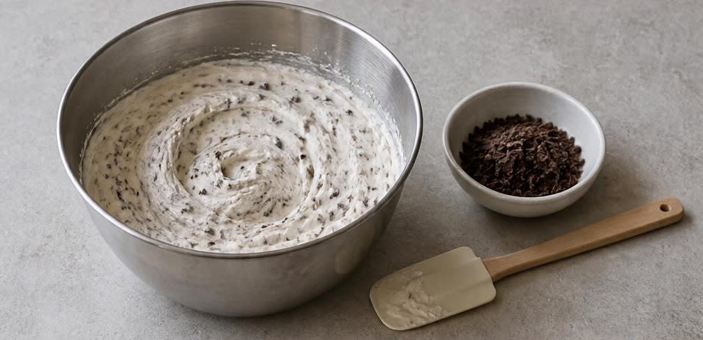 Samtige Ricotta-Creme mit dunkler Schokolade und Pistazien – Zubereitung Schritt für Schritt – Schokolade unterheben