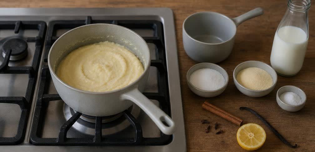 Klassischer Zwetschkenröster mit cremigem Grießbrei – Zubereitung Schritt für Schritt – Grießbrei ausquellen lassen