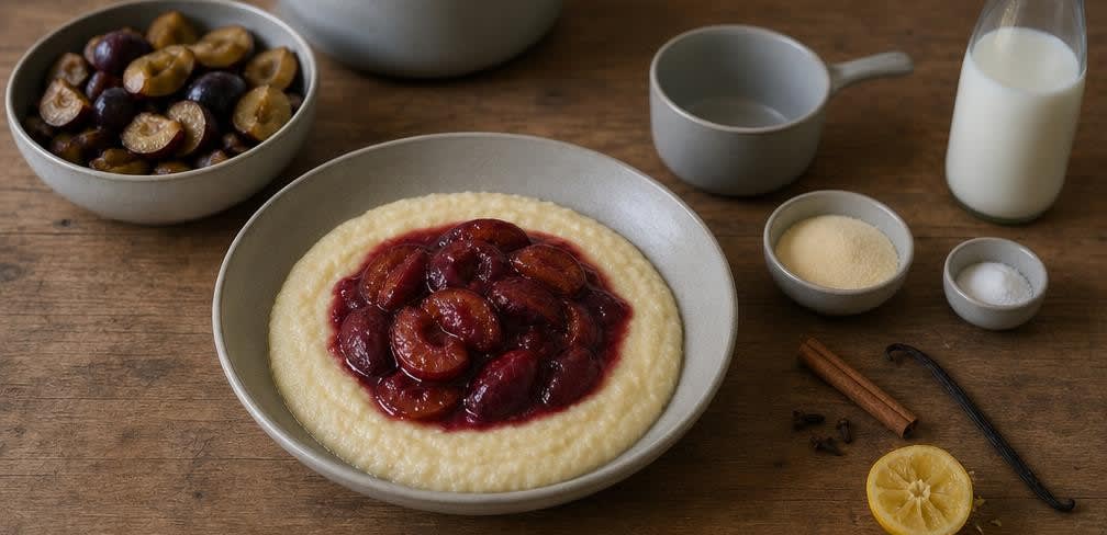 Klassischer Zwetschkenröster mit cremigem Grießbrei – Zubereitung Schritt für Schritt – Anrichten