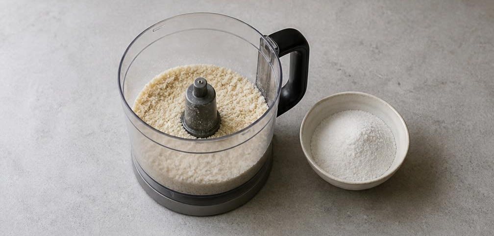 Persischer Mandel-Pudding mit Aprikosen – Zubereitung Schritt für Schritt – Mandeln und Reis mahlen