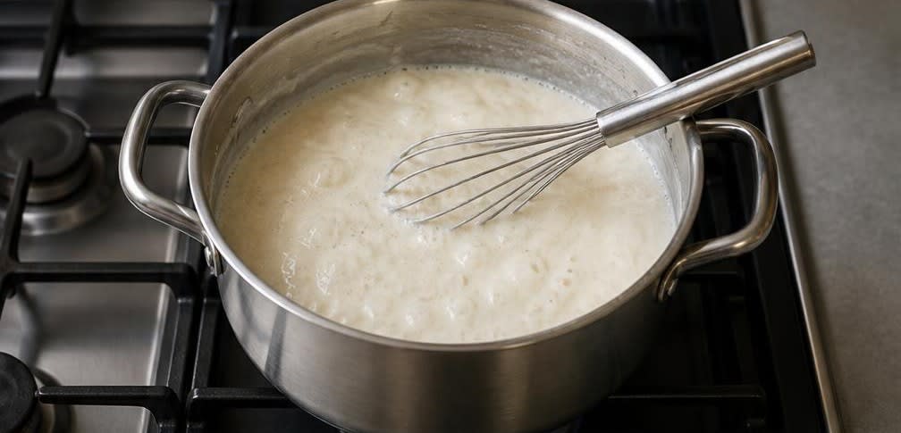 Persischer Mandel-Pudding mit Aprikosen – Zubereitung Schritt für Schritt – Pudding aufkochen