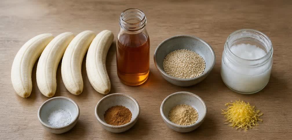 Karamellisierte gebackene Banane mit Sesam und Honig – Zutaten