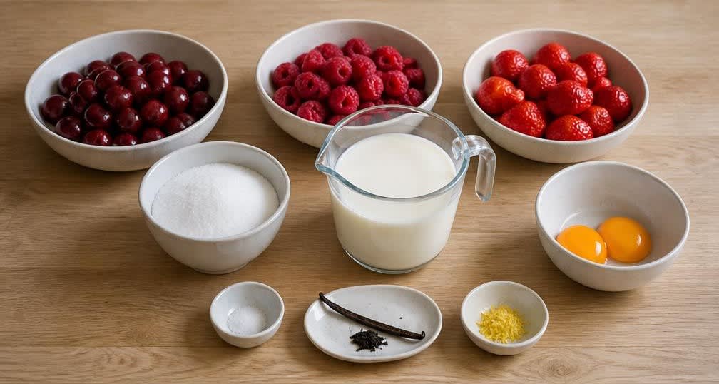 Klassische skandinavische Rote Grütze mit Vanillesoße – Zutaten