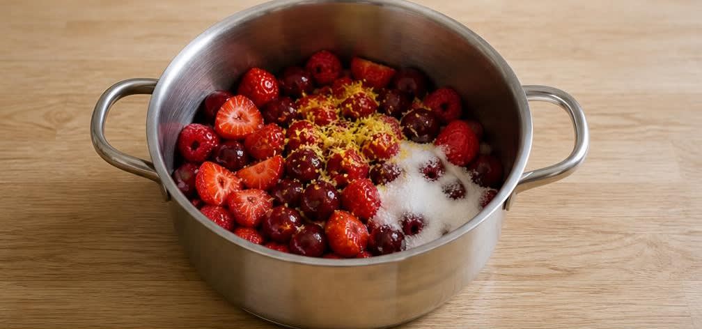 Klassische skandinavische Rote Grütze mit Vanillesoße – Zubereitung Schritt für Schritt – Rote Grütze ansetzen