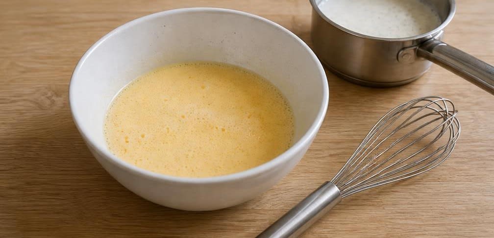 Klassische skandinavische Rote Grütze mit Vanillesoße – Zubereitung Schritt für Schritt – Eigelb-Zucker-Mischung herstellen