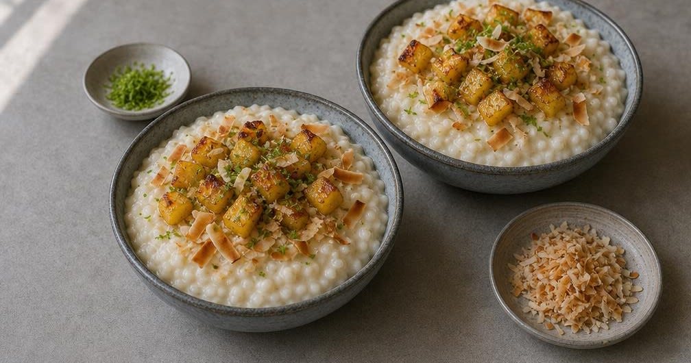 Cremiger Brasilianischer Kokos-Milchreis mit Ananas – Zubereitung Schritt für Schritt – Anrichten
