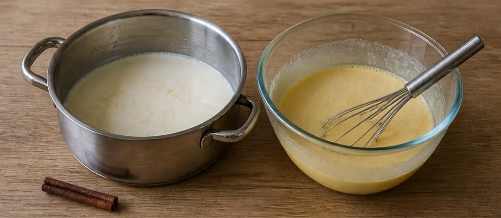 Crema Catalana mit Zitrone und feiner Zimtnote – Zubereitung Schritt für Schritt – Eier temperieren