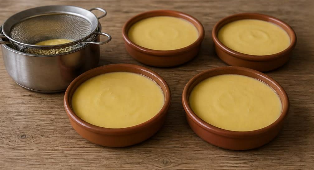 Crema Catalana mit Zitrone und feiner Zimtnote – Zubereitung Schritt für Schritt – Creme abfüllen