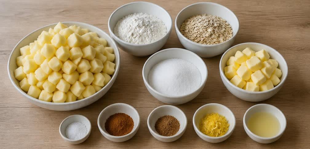 Klassischer britischer Apfel-Crumble mit knusprigen Haferflocken – Zutaten