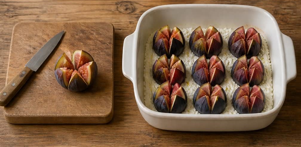 Gebackene Feigen mit Honig, Walnüssen und Ricotta – Zubereitung Schritt für Schritt – Feigen vorbereiten und setzen