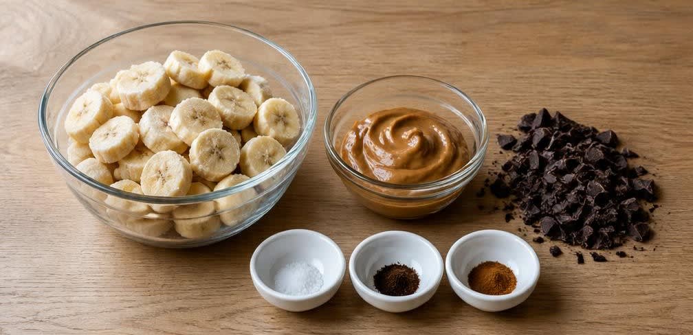 Cremiges Erdnussbutter-Bananen-Eis ohne Sahne – Zutaten bereitstellen