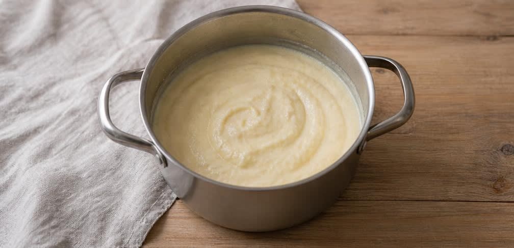 Klassischer österreichischer Grießpudding mit warmem Himbeerkompott – Zubereitung Schritt für Schritt – Grießmasse andicken