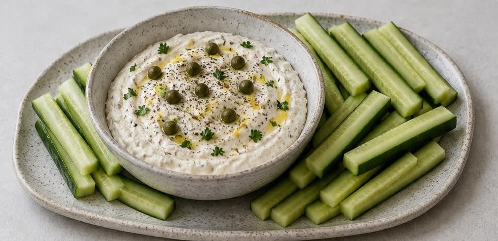 Kapern-Dip mit Frischkäse und Knoblauch – Zubereitung Schritt für Schritt – Anrichten