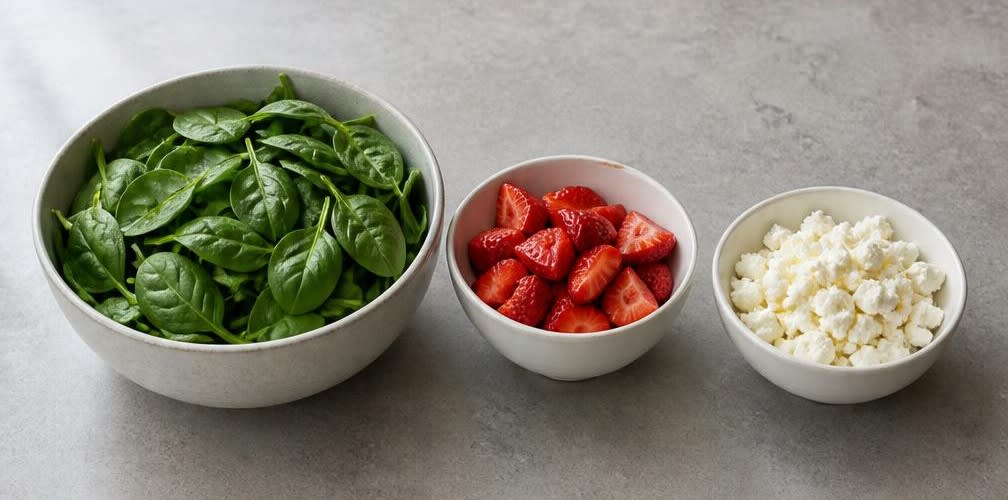 Spinat-Salat mit Erdbeeren und Feta – Zubereitung Schritt für Schritt – Zutaten vorbereiten