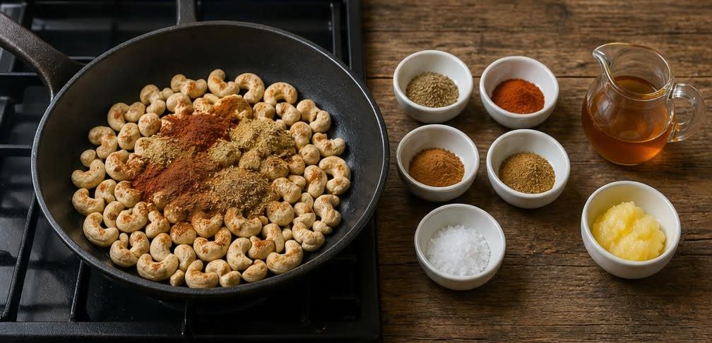 Indisch gewürzte Honig-Karamell-Cashews – Zubereitung Schritt für Schritt – Cashews rösten und würzen