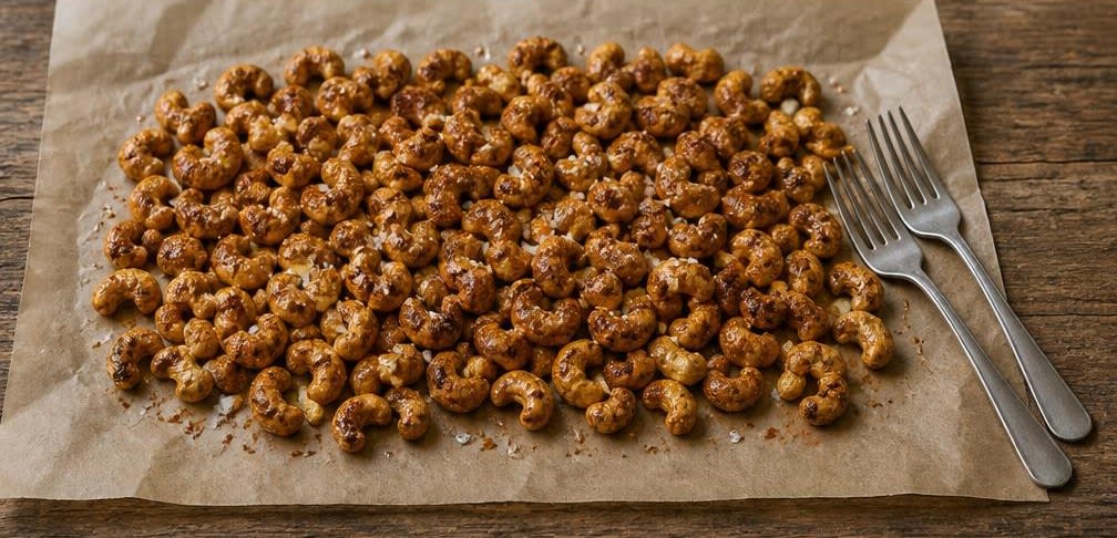 Indisch gewürzte Honig-Karamell-Cashews – Zubereitung Schritt für Schritt – Salzen und Auskühlen