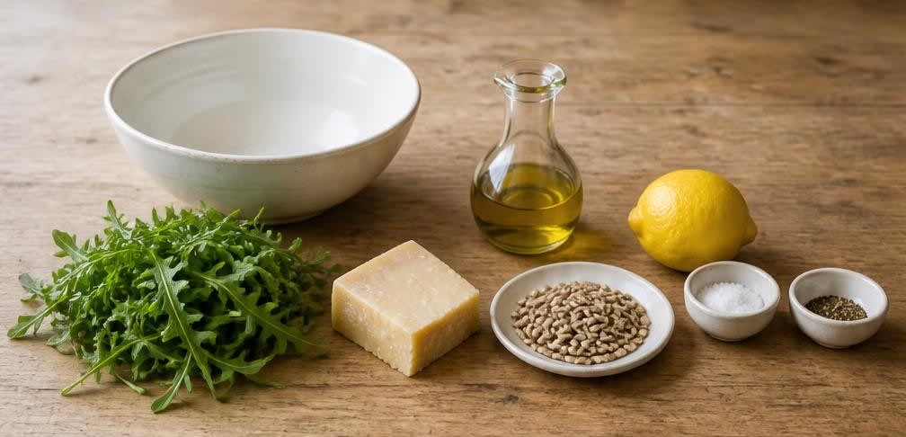 Knackiger Rucola-Salat mit Parmesan und Sonnenblumenkernen – Zutaten