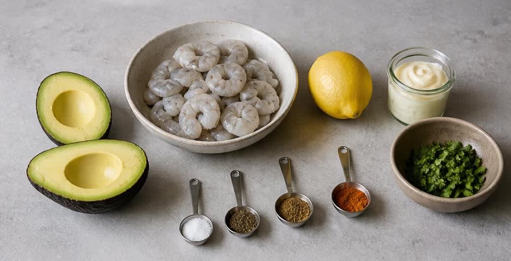 Avocado-Schiffchen mit würzigen Garnelen – Zutaten