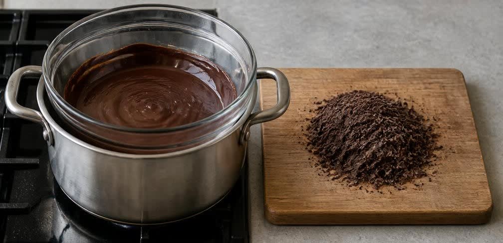 Französische Bruchschokolade mit gerösteten Mandeln und Fleur de Sel – Zubereitung Schritt für Schritt – Schokolade schmelzen