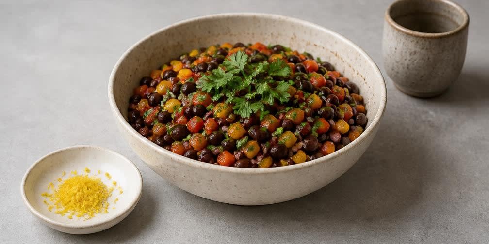 Mexikanischer Bohnensalat mit Paprika und Zitronen-Dressing – Zubereitung Schritt für Schritt – Anrichten