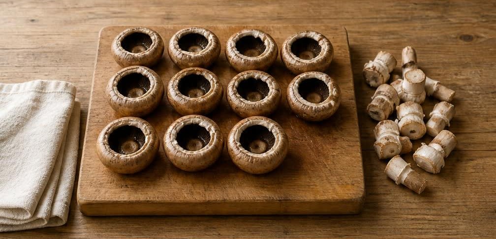 Spanisch gefüllte Champignons aus dem Ofen – Zubereitung Schritt für Schritt – Pilze vorbereiten