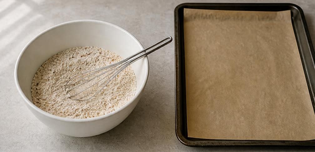 Asiatische Sesam-Cracker mit Zitrone – Zubereitung Schritt für Schritt – Trockene Zutaten mischen