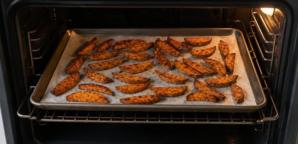 Knusprige Süßkartoffel-Spalten aus dem Ofen – Zubereitung Schritt für Schritt – Im Ofen backen