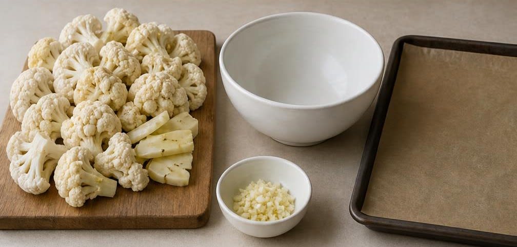 Röstaromatisch gebackener Blumenkohl mit Knoblauch – Zubereitung Schritt für Schritt – Blumenkohl vorbereiten