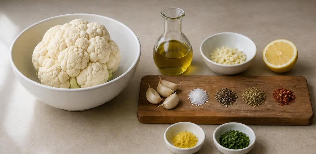Röstaromatisch gebackener Blumenkohl mit Knoblauch – Zutaten