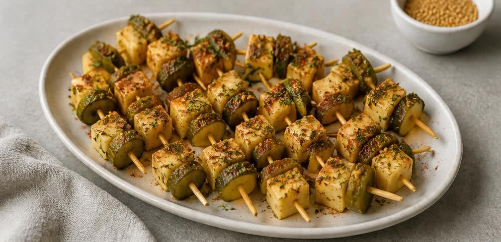 Würzige Gouda-Würfel mit Gewürzgurke – Zubereitung Schritt für Schritt – Anrichten und würzen