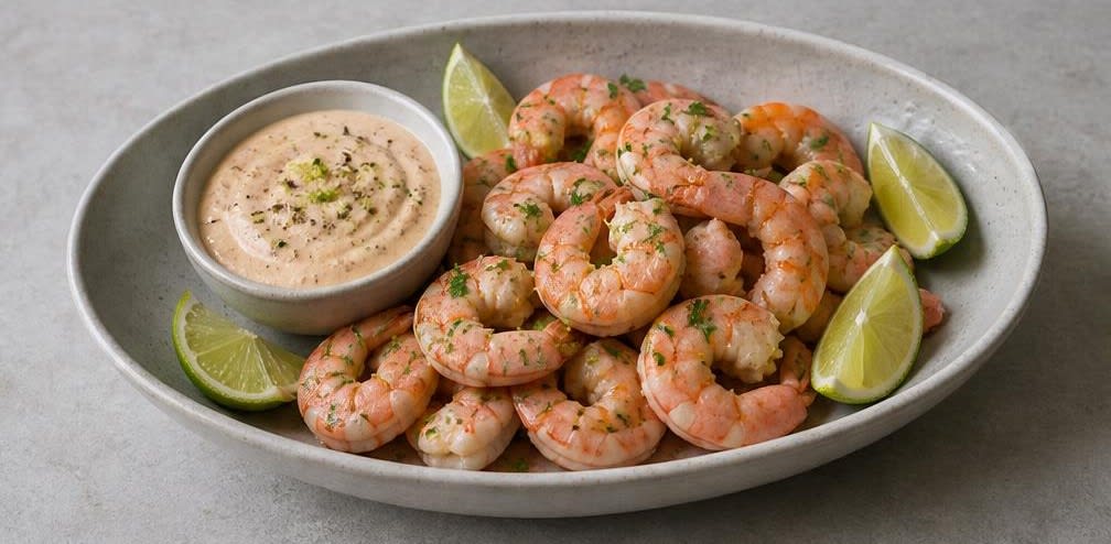 Gedämpfte Garnelen mit Knoblauch-Mayonnaise – Zubereitung Schritt für Schritt – Anrichten