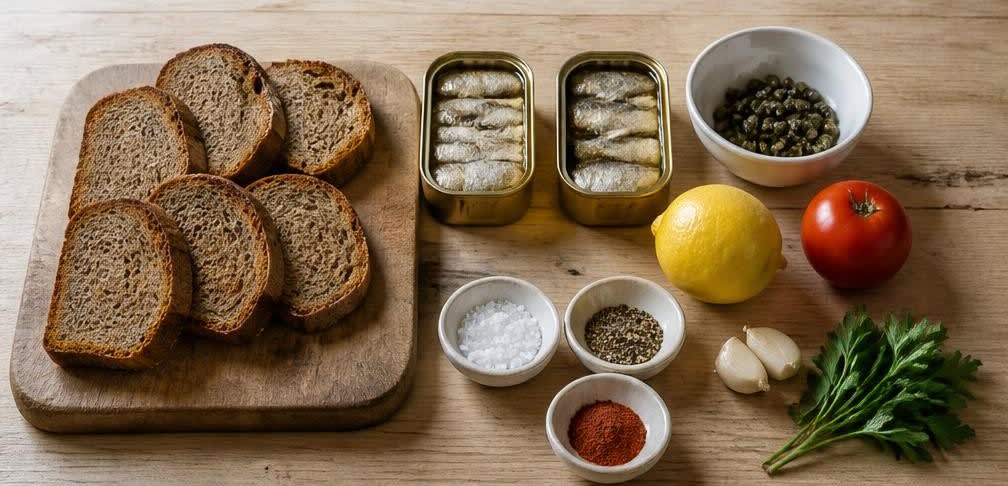 Sardinen auf geröstetem Roggenbrot mit Kapern und Zitrone – Zutaten