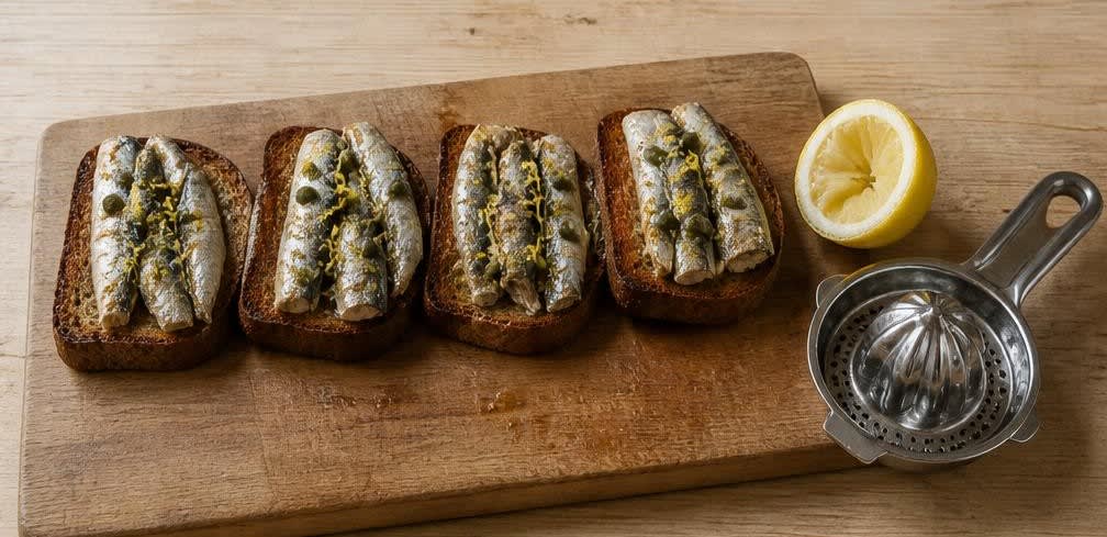 Sardinen auf geröstetem Roggenbrot mit Kapern und Zitrone – Zubereitung Schritt für Schritt – Kapern, Zitrone hinzufügen