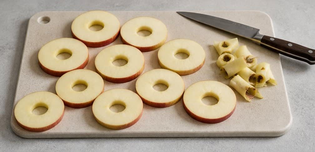 Knusprige Apfelringe mit Zimt-Erdnussbutter – Zubereitung Schritt für Schritt – Äpfel schneiden