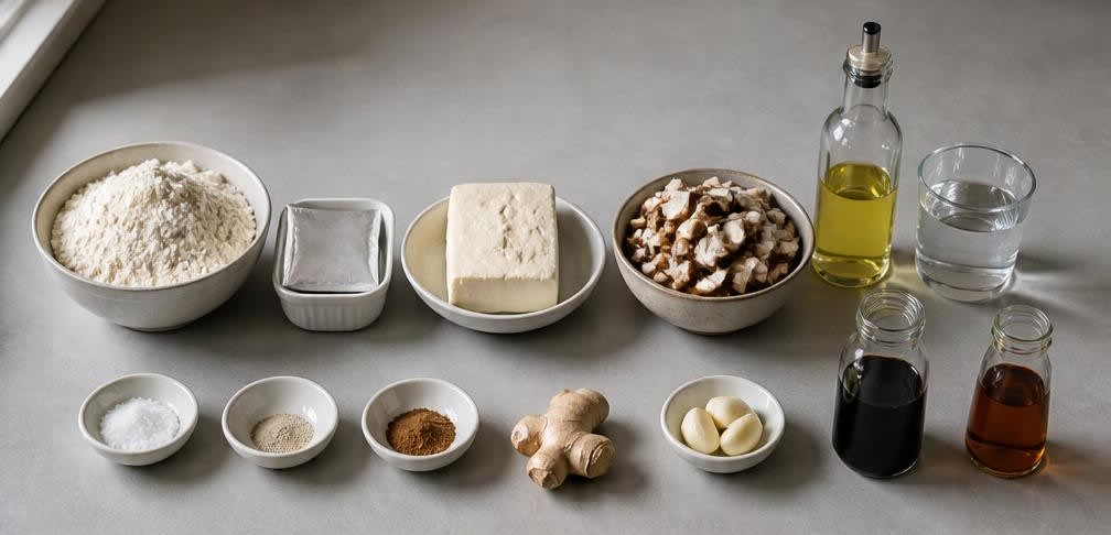 Gedämpfte Baozi mit gewürztem Tofu und Shiitake – Zutaten bereitstellen